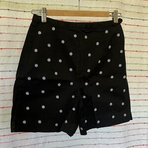 Black Shorts with White Floral Embroidery
